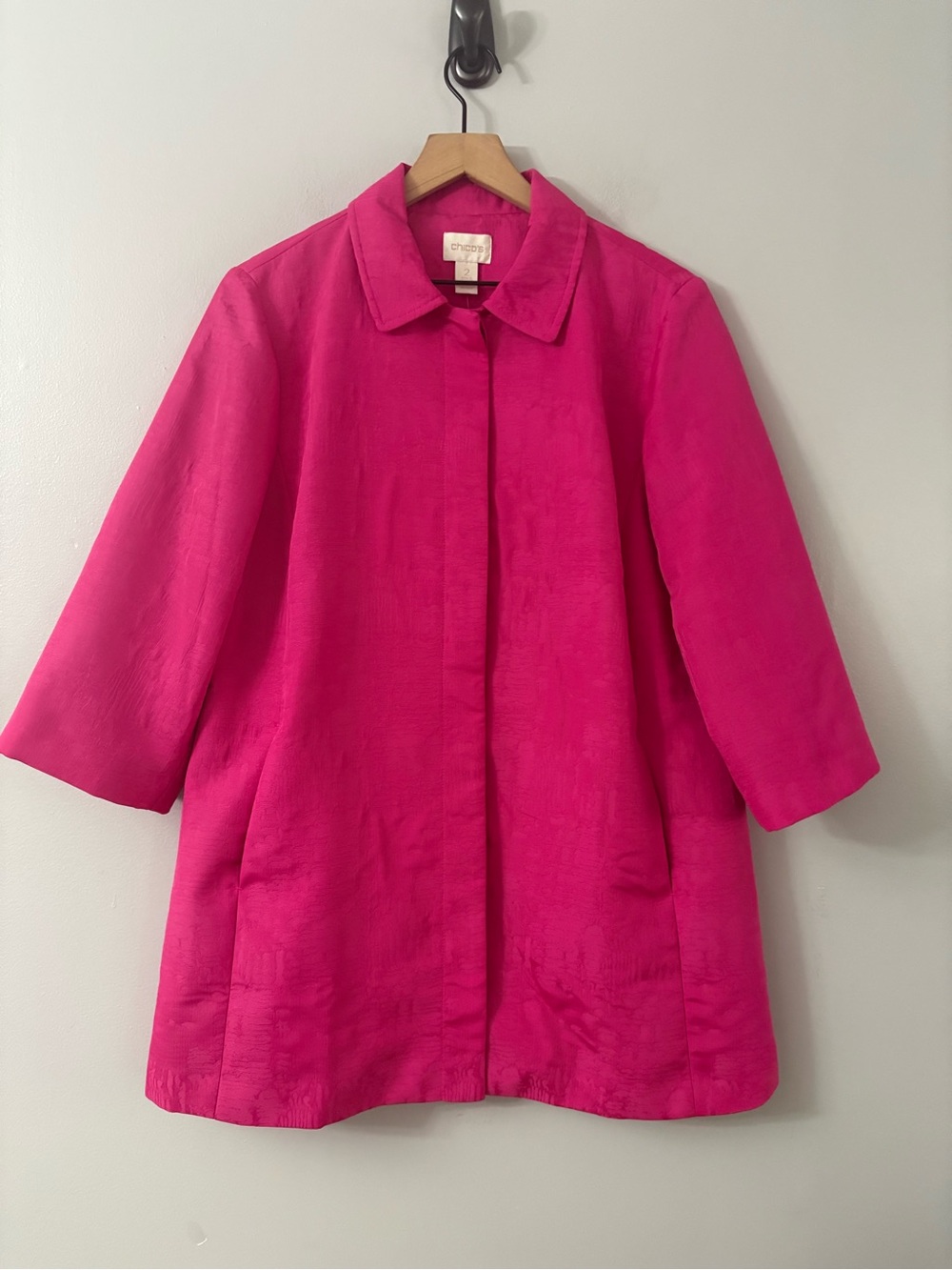 Chico's Wild Orchid Floral Lined Pleat Back Topper Hot Pink A-Line Jacket NEW